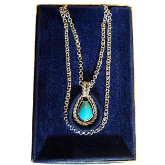 Turquoise Blue Teardrop Necklace With Adjustable Chain Avon Fashion Accents VTG - Picture 13 of 16